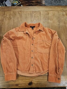Forever 21 Cropped Corduroy Button-Up Shirt - Orange